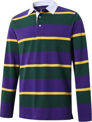 Men's Polo Shirts Long Sleeve Striped Dry Fit Casual Collared Pique Golf Polo Shirts for Mens