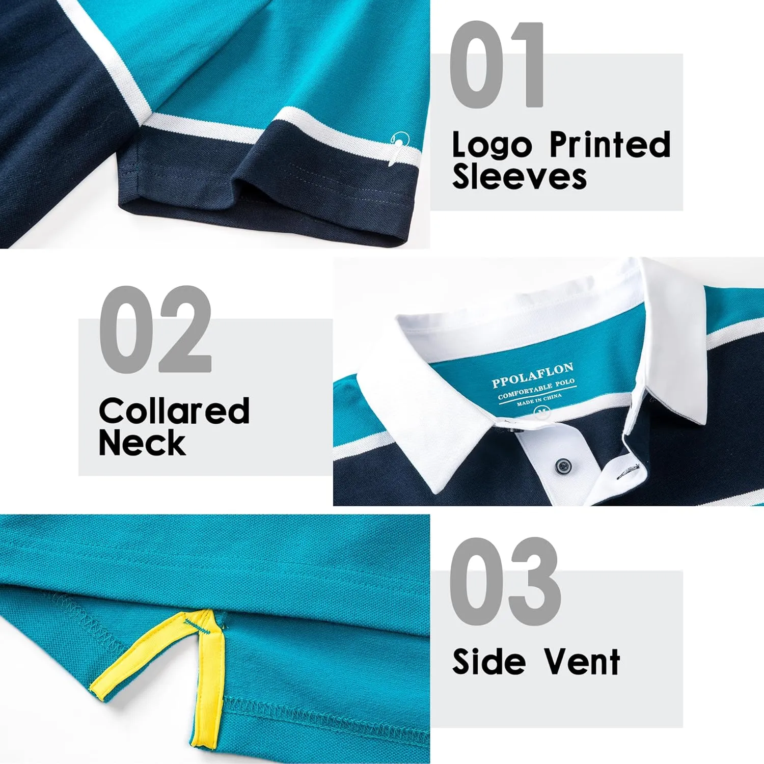 Men's Polo Shirts Long Sleeve Striped Dry Fit Casual Collared Pique Golf Polo Shirts for Mens
