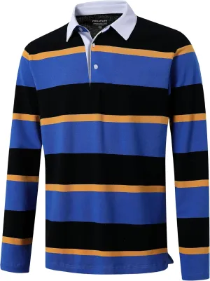 Men's Polo Shirts Long Sleeve Striped Dry Fit Casual Collared Pique Golf Polo Shirts for Mens