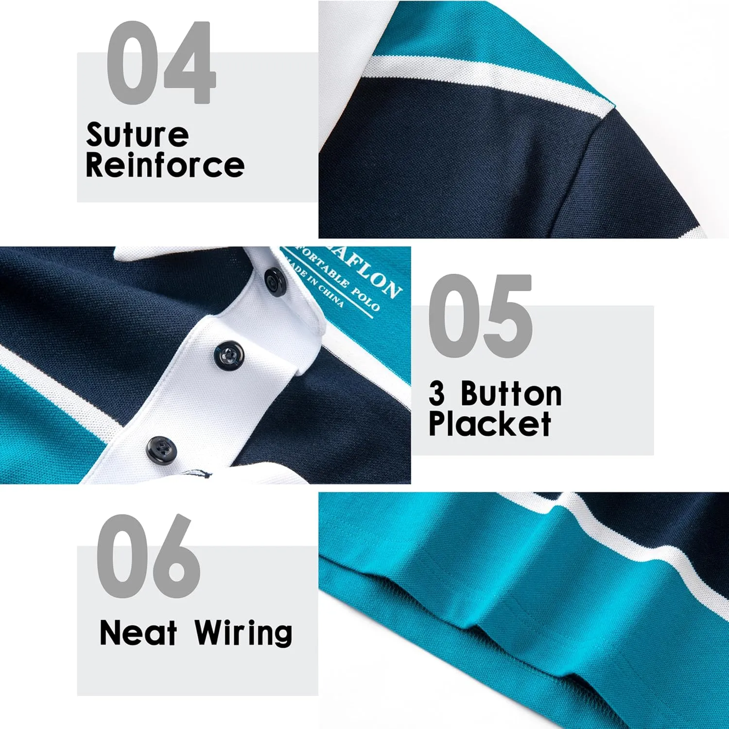 Men's Polo Shirts Long Sleeve Striped Dry Fit Casual Collared Pique Golf Polo Shirts for Mens