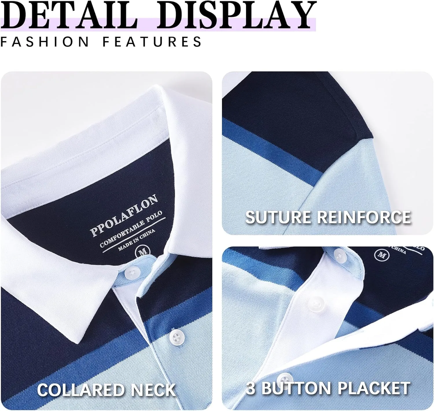 Men's Polo Shirts Long Sleeve Striped Dry Fit Casual Collared Pique Golf Polo Shirts for Mens
