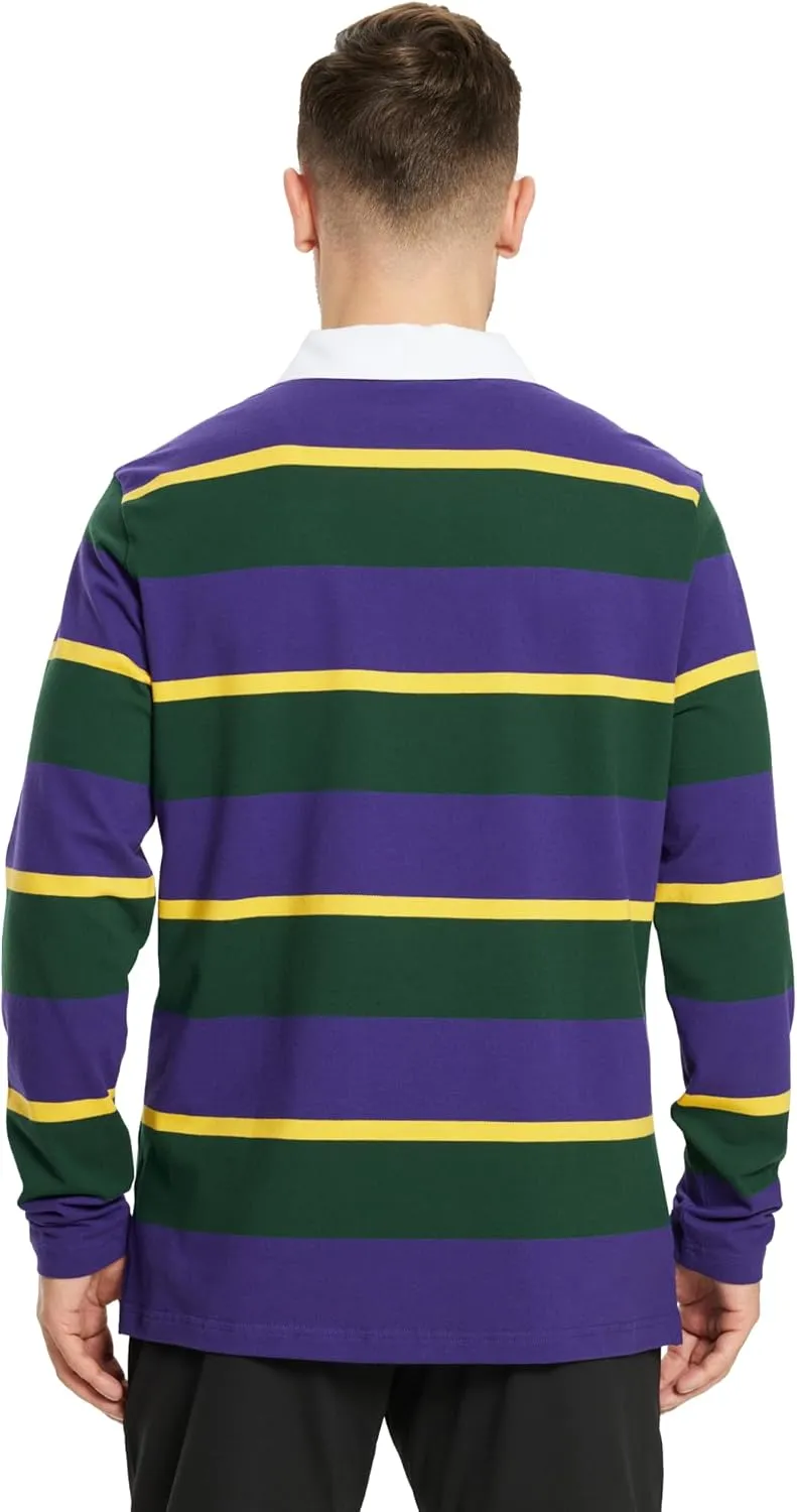 Men's Polo Shirts Long Sleeve Striped Dry Fit Casual Collared Pique Golf Polo Shirts for Mens
