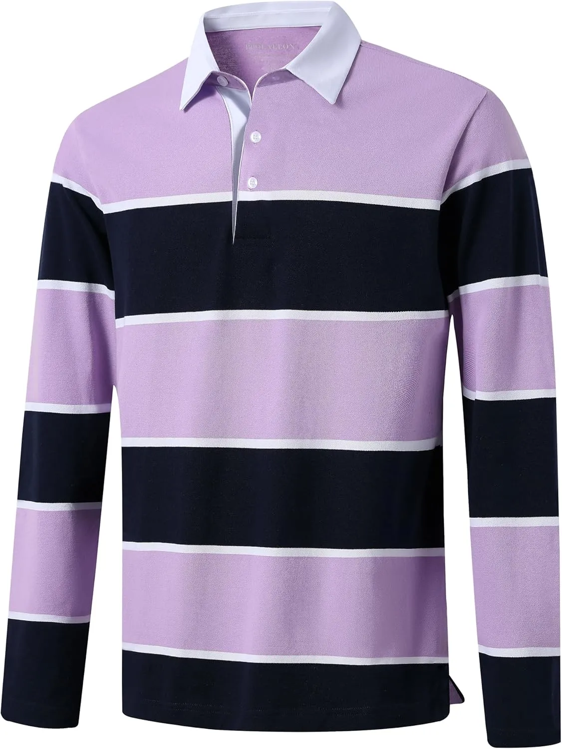 Men's Polo Shirts Long Sleeve Striped Dry Fit Casual Collared Pique Golf Polo Shirts for Mens