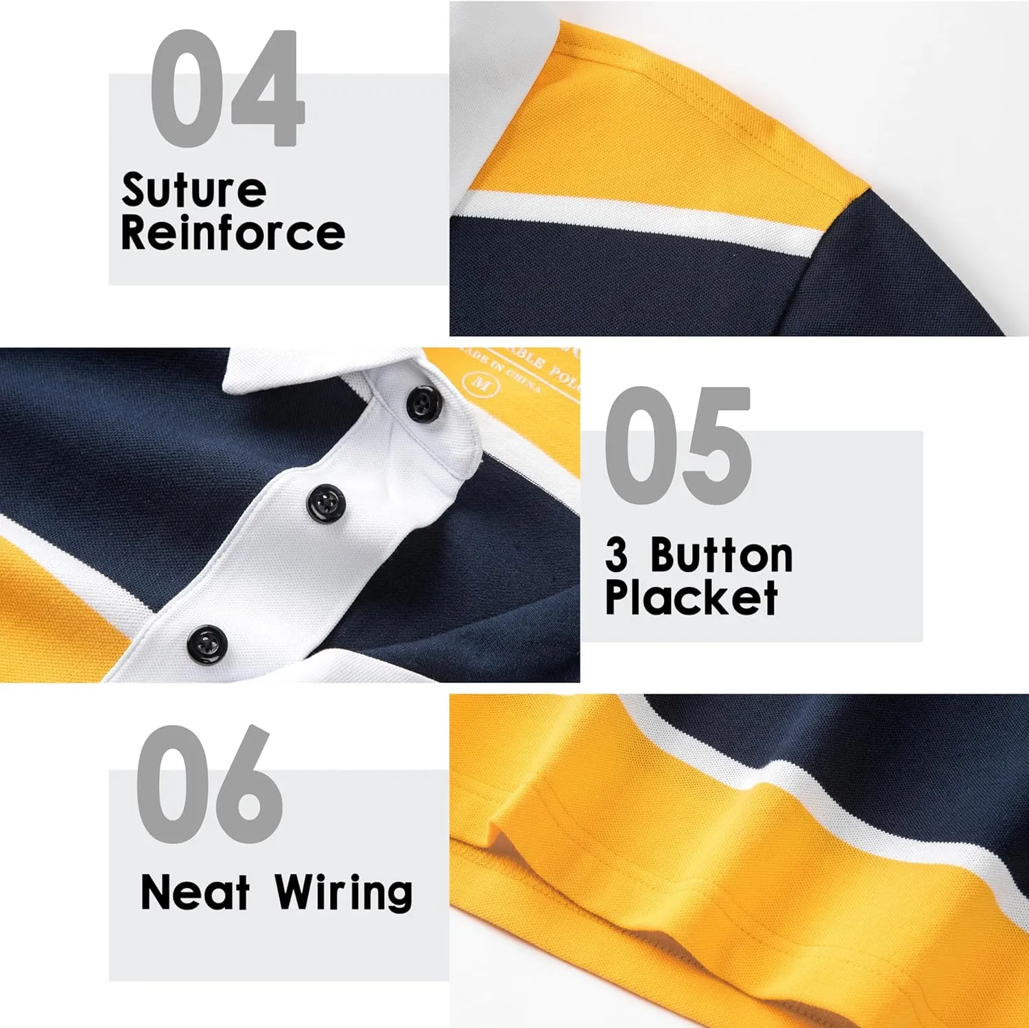 Men's Polo Shirts Long Sleeve Striped Dry Fit Casual Collared Pique Golf Polo Shirts for Mens