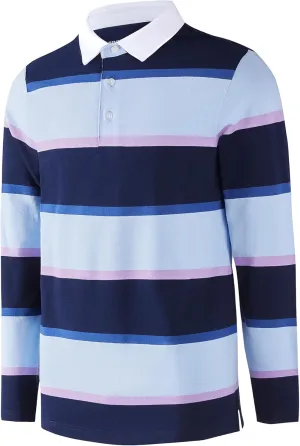 Men's Polo Shirts Long Sleeve Striped Dry Fit Casual Collared Pique Golf Polo Shirts for Mens