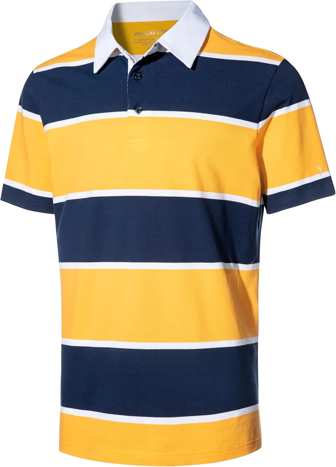 Men's Polo Shirts Long Sleeve Striped Dry Fit Casual Collared Pique Golf Polo Shirts for Mens