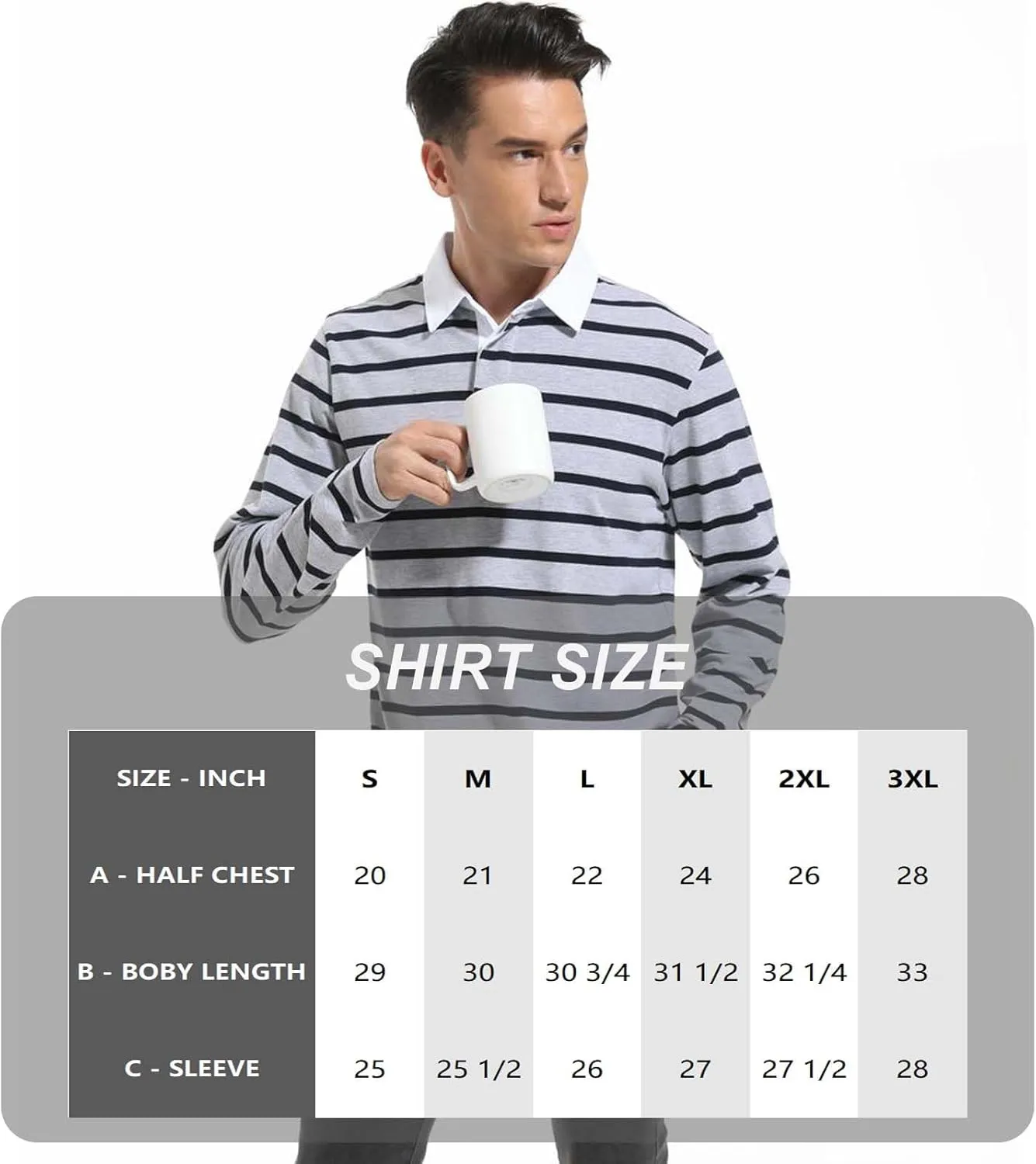 Mens Polo Shirts Striped Cotton Moisture Wicking Classic Collared Casual Golf Shirts for Men
