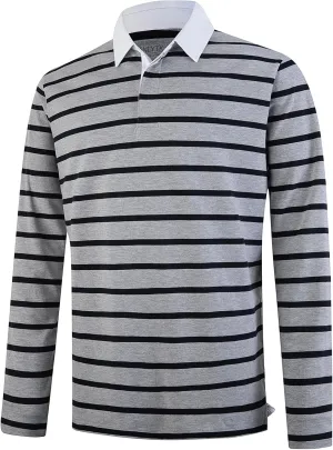 Mens Polo Shirts Striped Cotton Moisture Wicking Classic Collared Casual Golf Shirts for Men