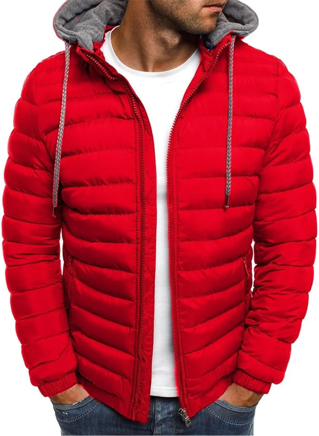 Mens Puffer Jackets Hooded Down Jacket Lightweight Waterproof Jacket Coat Zip Up Hoodies Slim Fit SweatShirt