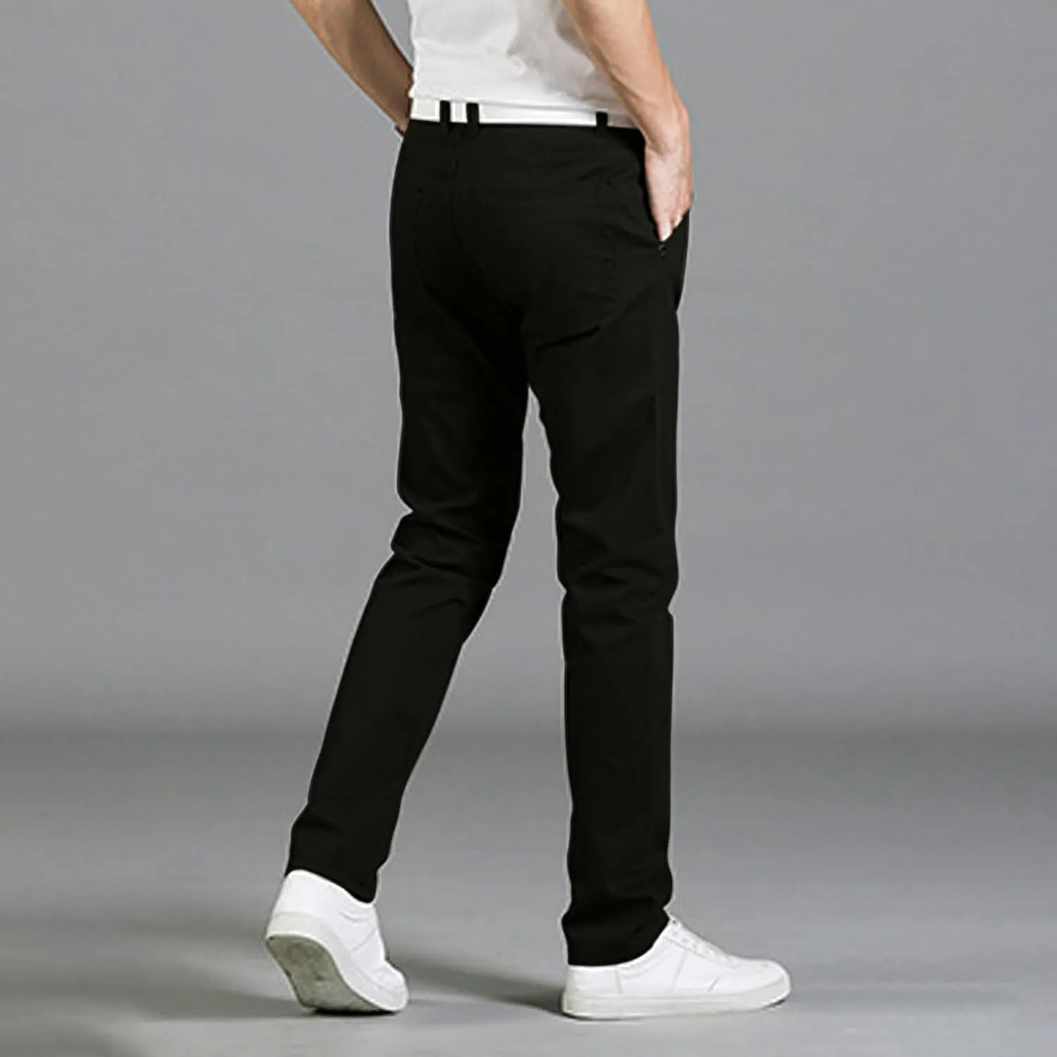 Mens Slim Fit Chino Pants, Casual Work Dress Pants, Basic Stretch Slacks Straight Fit Elastic Jeans Lounge Trousers