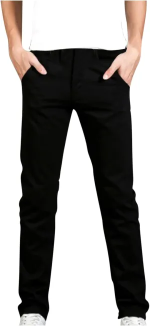 Mens Slim Fit Chino Pants, Casual Work Dress Pants, Basic Stretch Slacks Straight Fit Elastic Jeans Lounge Trousers
