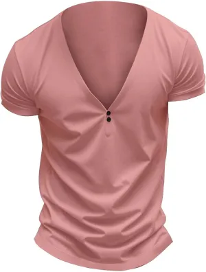 Mens Slim Fit Workout Shirts Deep V Neck Quick Dry Moisture Wicking Short Sleeve Athletic T-Shirts Summer Muscle Tees