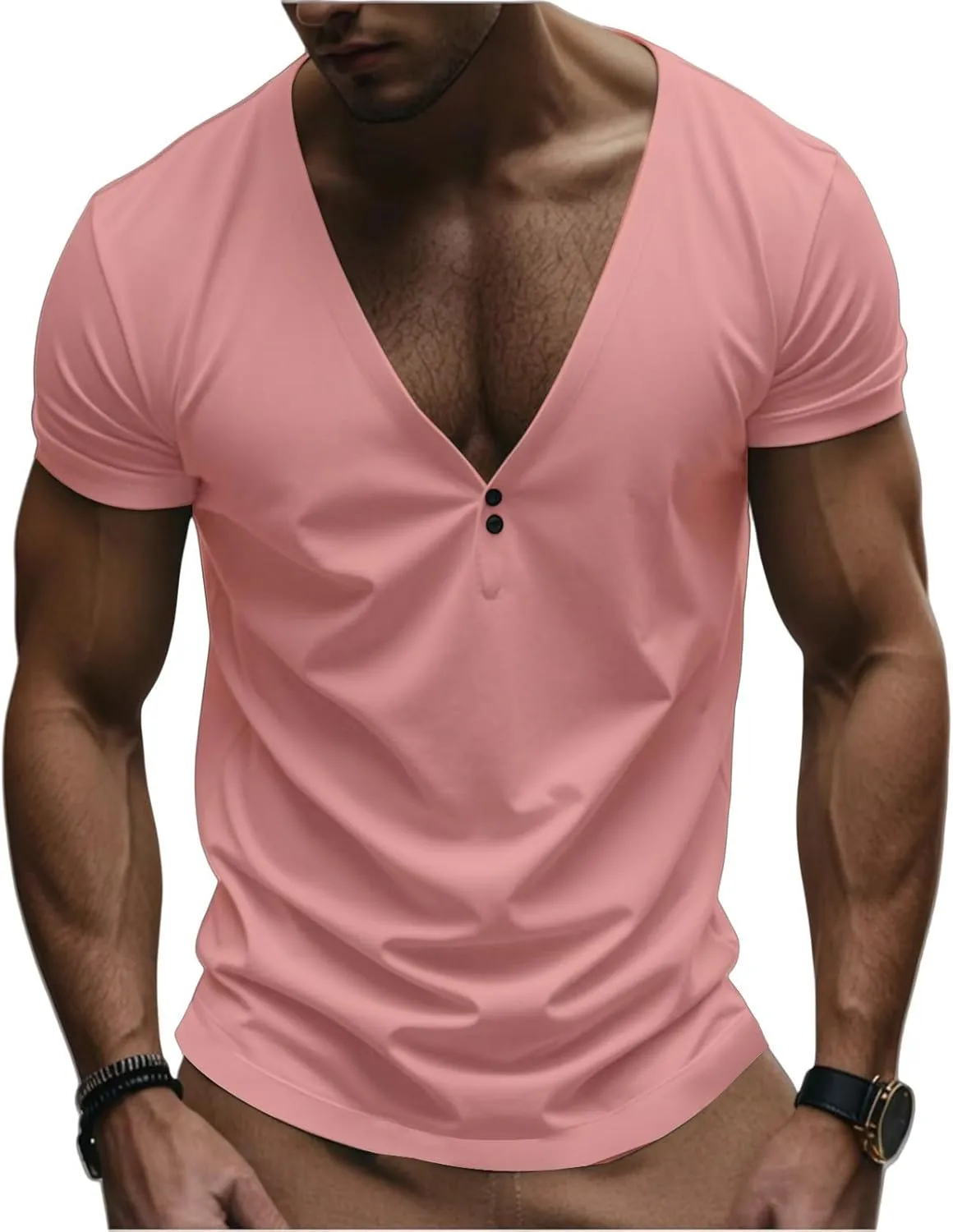 Mens Slim Fit Workout Shirts Deep V Neck Quick Dry Moisture Wicking Short Sleeve Athletic T-Shirts Summer Muscle Tees