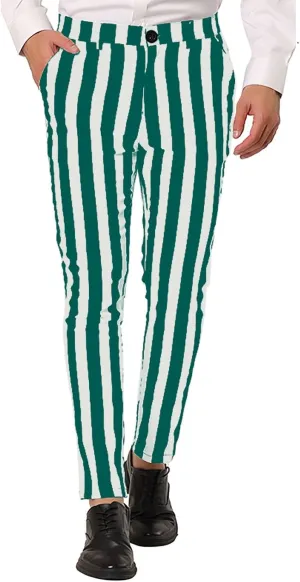 Mens Striped Business Dress Pants Slim Fit Flat Front Straight Leg Chinos Pants Lightweight Stretch Golf Pencil Pant