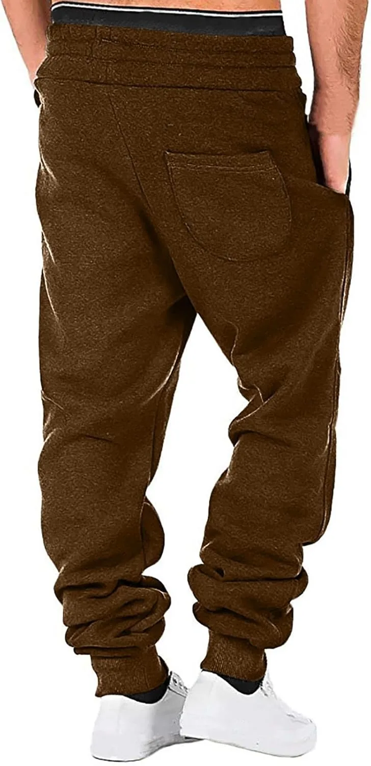 Mens Sweatpants Fleece Workout Joggers Lightweight Drawstring Cargo Pants Tapered Athletic Pants with Pockets