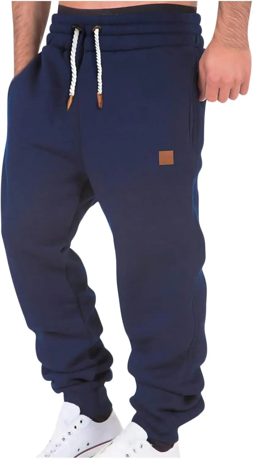 Mens Sweatpants Fleece Workout Joggers Lightweight Drawstring Cargo Pants Tapered Athletic Pants with Pockets