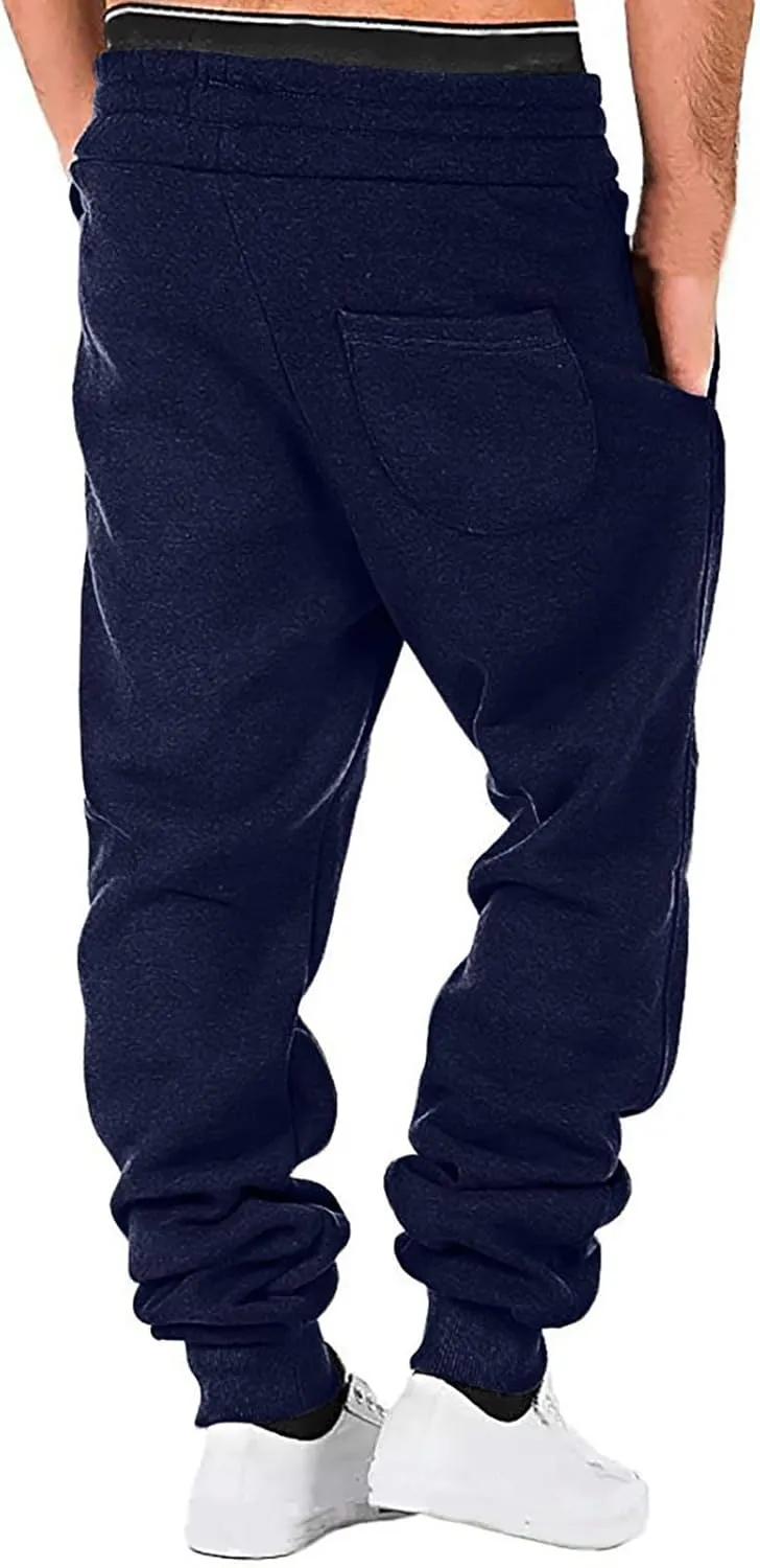 Mens Sweatpants Fleece Workout Joggers Lightweight Drawstring Cargo Pants Tapered Athletic Pants with Pockets