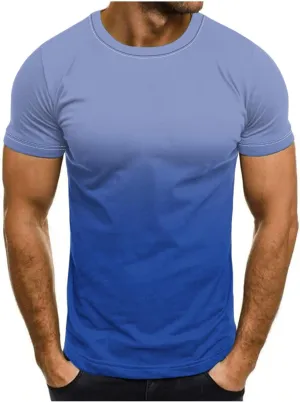 Mens T Shirts Casual Short Sleeve Crewneck Pullover Shirts Vintage Gradient Graphic Tees Summer Athletic Tunic Blouse