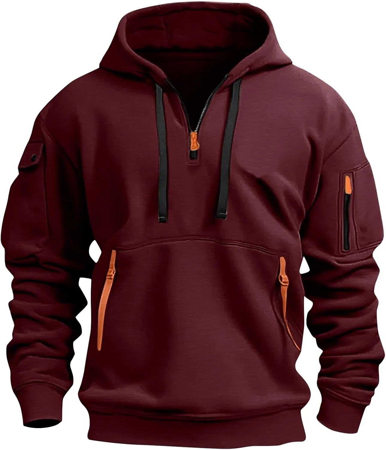 Mens Tactical Hoodies Plus Size Vintage Quarter Zip Pullover Oversized Long Sleeve Tactical Shirt with Pockets