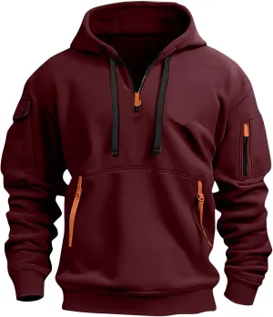 Mens Tactical Hoodies Plus Size Vintage Quarter Zip Pullover Oversized Long Sleeve Tactical Shirt with Pockets