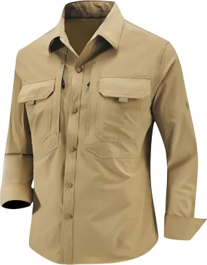 Men's Tactical Shirts Quick Dry UV Protection Breathable Long Sleeve Hiking Fishing Button Shirts Fall Clothes