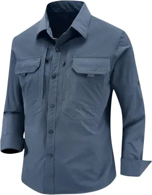 Men's Tactical Shirts Quick Dry UV Protection Breathable Long Sleeve Hiking Fishing Button Shirts Fall Clothes