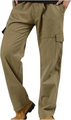 Men's Twill Relaxed Fit Cargo Pants Elastic Waist Cotton Casual Work Hiking Pants Tactical Military Pants with Multi Pockets