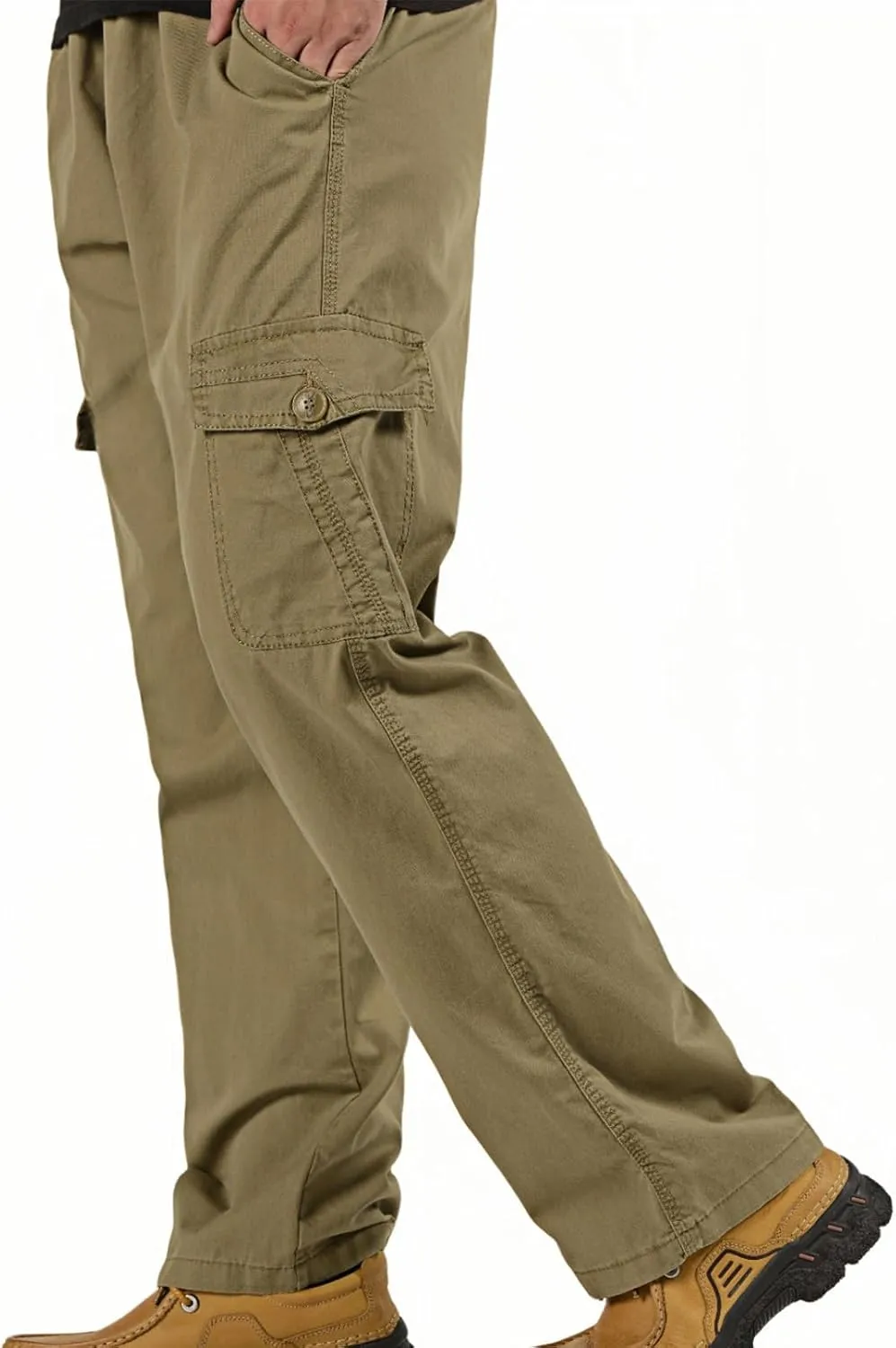 Men's Twill Relaxed Fit Cargo Pants Elastic Waist Cotton Casual Work Hiking Pants Tactical Military Pants with Multi Pockets
