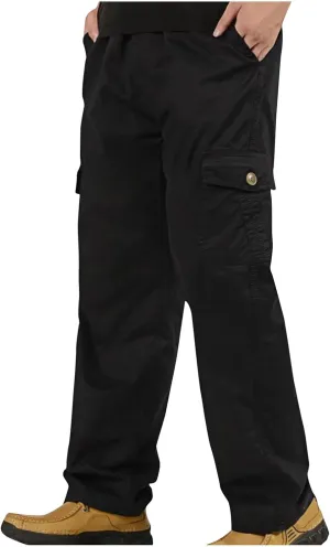 Men's Twill Relaxed Fit Cargo Pants Elastic Waist Cotton Casual Work Hiking Pants Tactical Military Pants with Multi Pockets