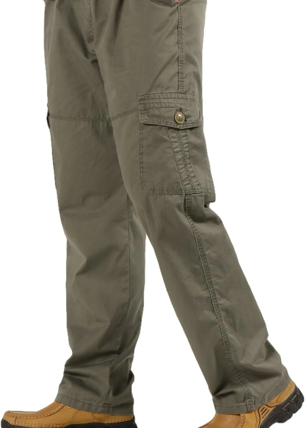 Men's Twill Relaxed Fit Cargo Pants Elastic Waist Cotton Casual Work Hiking Pants Tactical Military Pants with Multi Pockets