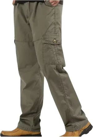 Men's Twill Relaxed Fit Cargo Pants Elastic Waist Cotton Casual Work Hiking Pants Tactical Military Pants with Multi Pockets