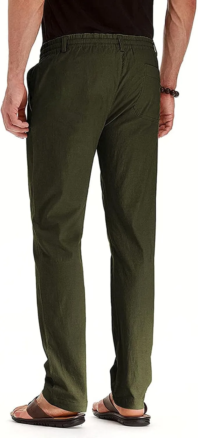 Mens Wild Cotton Pants, Classic Regular Fit Business Casual Work Pants, Elastic Drawstring Waist Twill Pants for Men