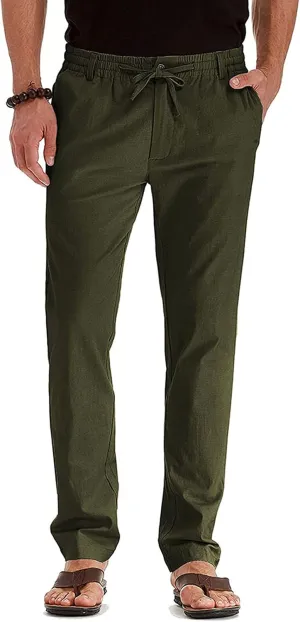 Mens Wild Cotton Pants, Classic Regular Fit Business Casual Work Pants, Elastic Drawstring Waist Twill Pants for Men