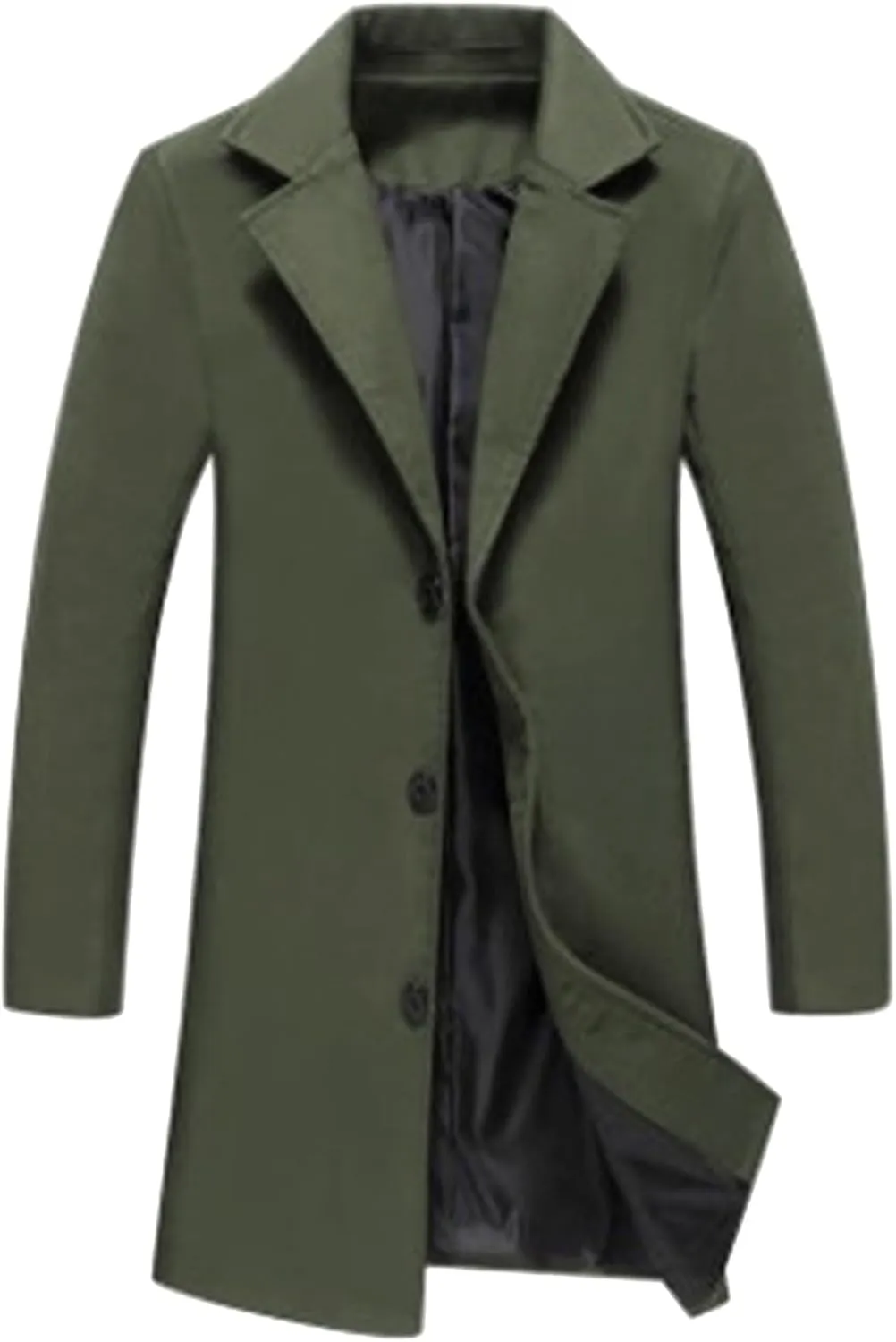 Men's Wool Blend Pea Coat Plus Size Notched Collar Single Breasted Trench Coats Fall Winter Warm Overcoat Jackets