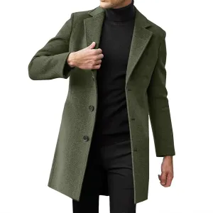 Men's Wool Blend Pea Coat Plus Size Notched Collar Single Breasted Trench Coats Fall Winter Warm Overcoat Jackets