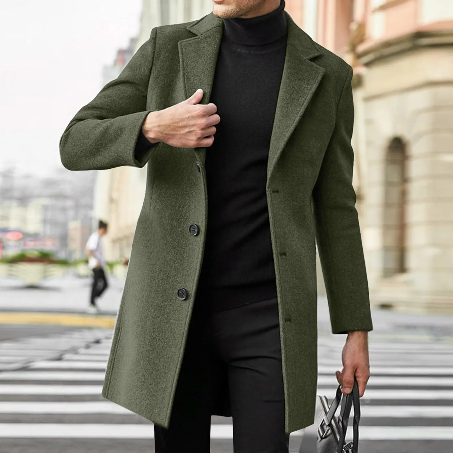 Men's Wool Blend Pea Coat Plus Size Notched Collar Single Breasted Trench Coats Fall Winter Warm Overcoat Jackets