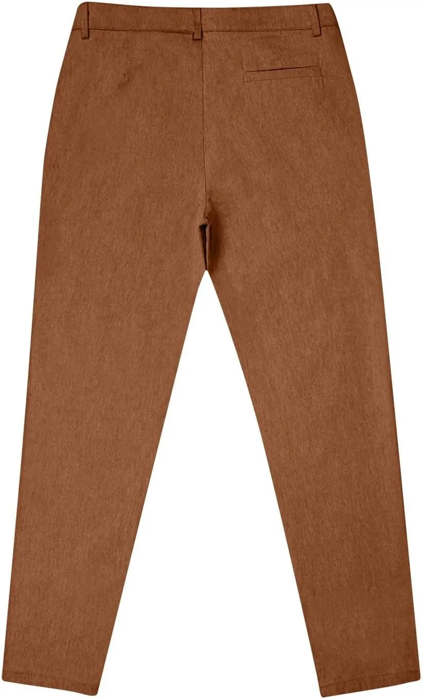 Mens Work Slacks Business Casual Slim Fit Plain Button Up Closure Elastic Waist Straight Pants Lightweight Pants