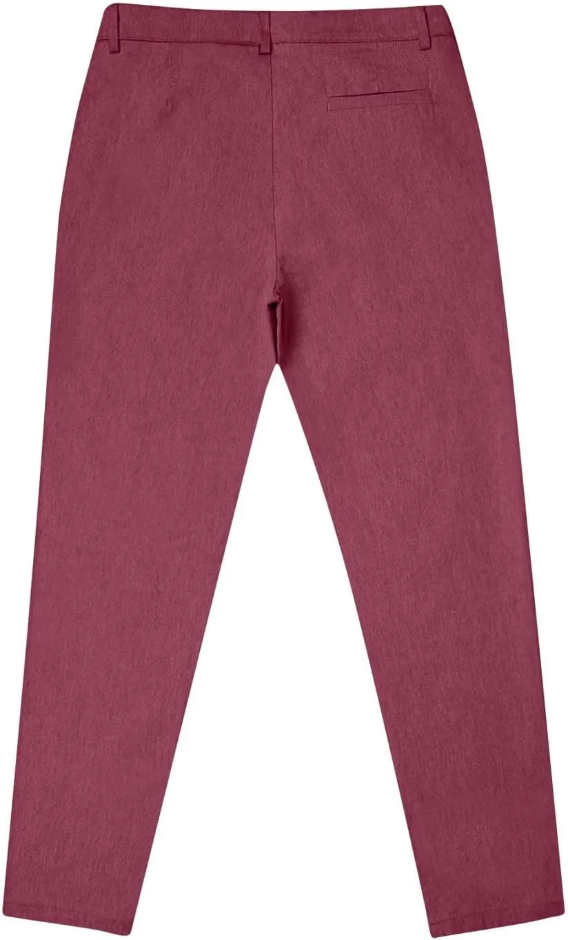 Mens Work Slacks Business Casual Slim Fit Plain Button Up Closure Elastic Waist Straight Pants Lightweight Pants