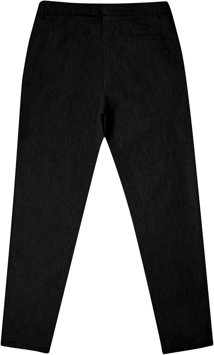 Mens Work Slacks Business Casual Slim Fit Plain Button Up Closure Elastic Waist Straight Pants Lightweight Pants