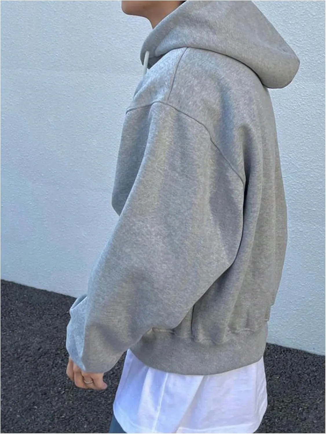 Men's Zip Up Hoodies Long Sleeve Drop Shoulder Drawstring Pullover Sweatshirts Tops Outerwear