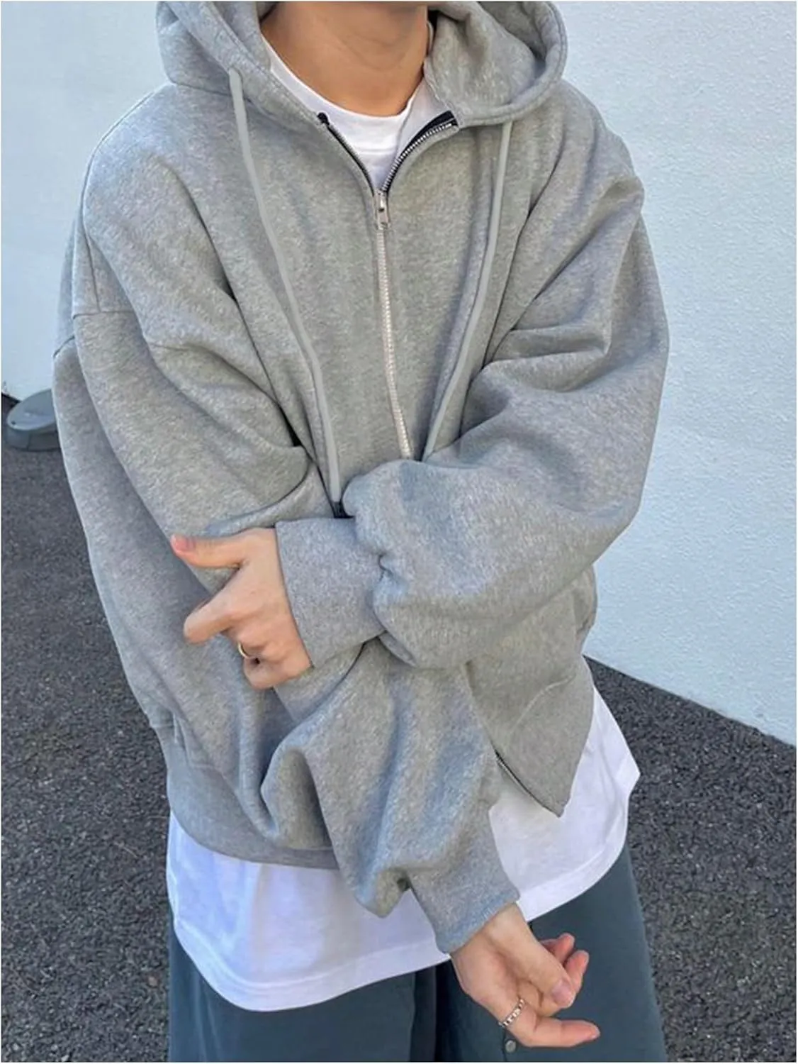 Men's Zip Up Hoodies Long Sleeve Drop Shoulder Drawstring Pullover Sweatshirts Tops Outerwear
