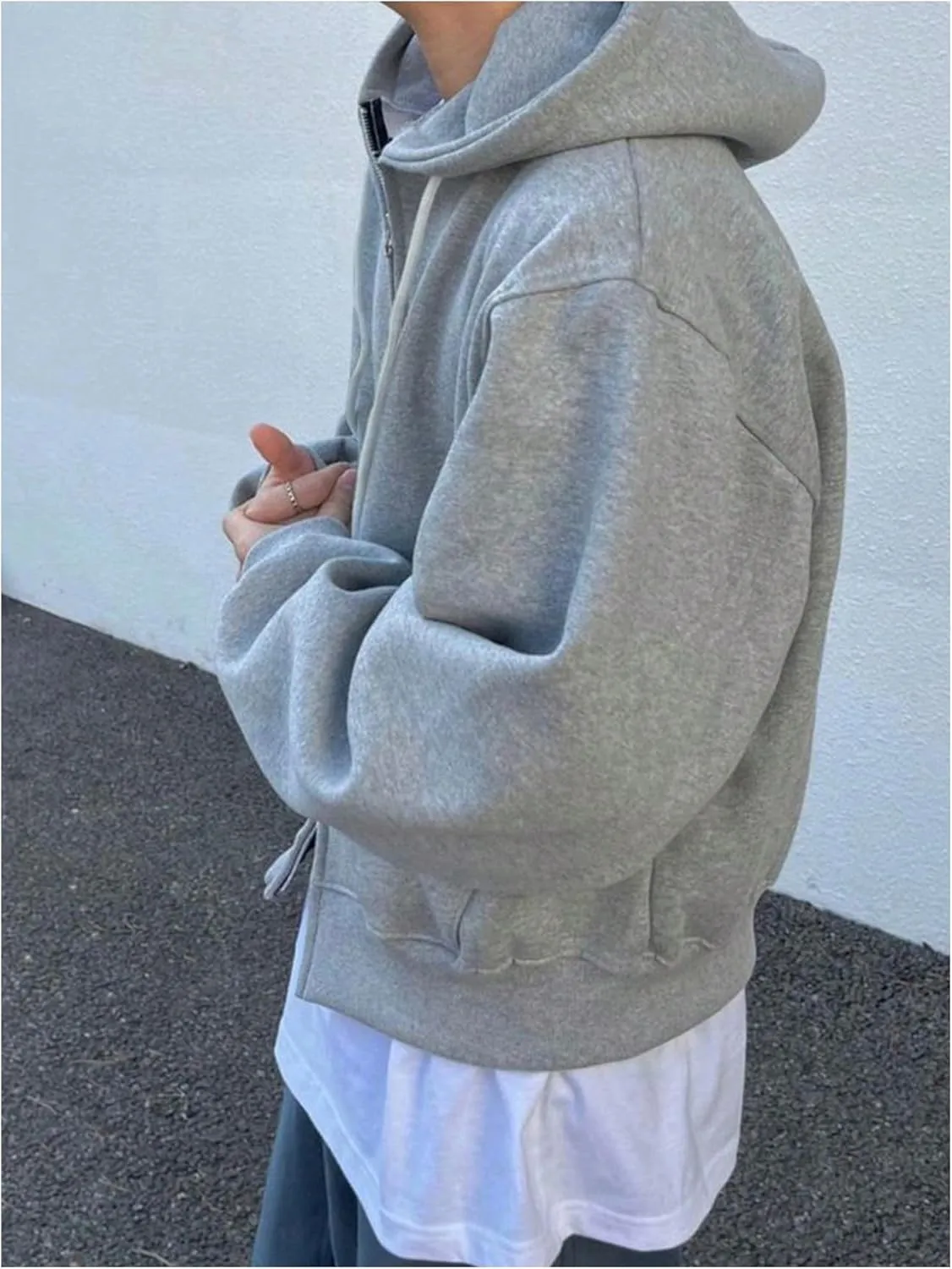 Men's Zip Up Hoodies Long Sleeve Drop Shoulder Drawstring Pullover Sweatshirts Tops Outerwear
