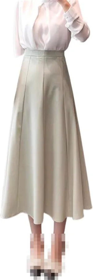 Mid-Length high-Waist A-line Skirt for Women,Spring,Flared Office Skirt