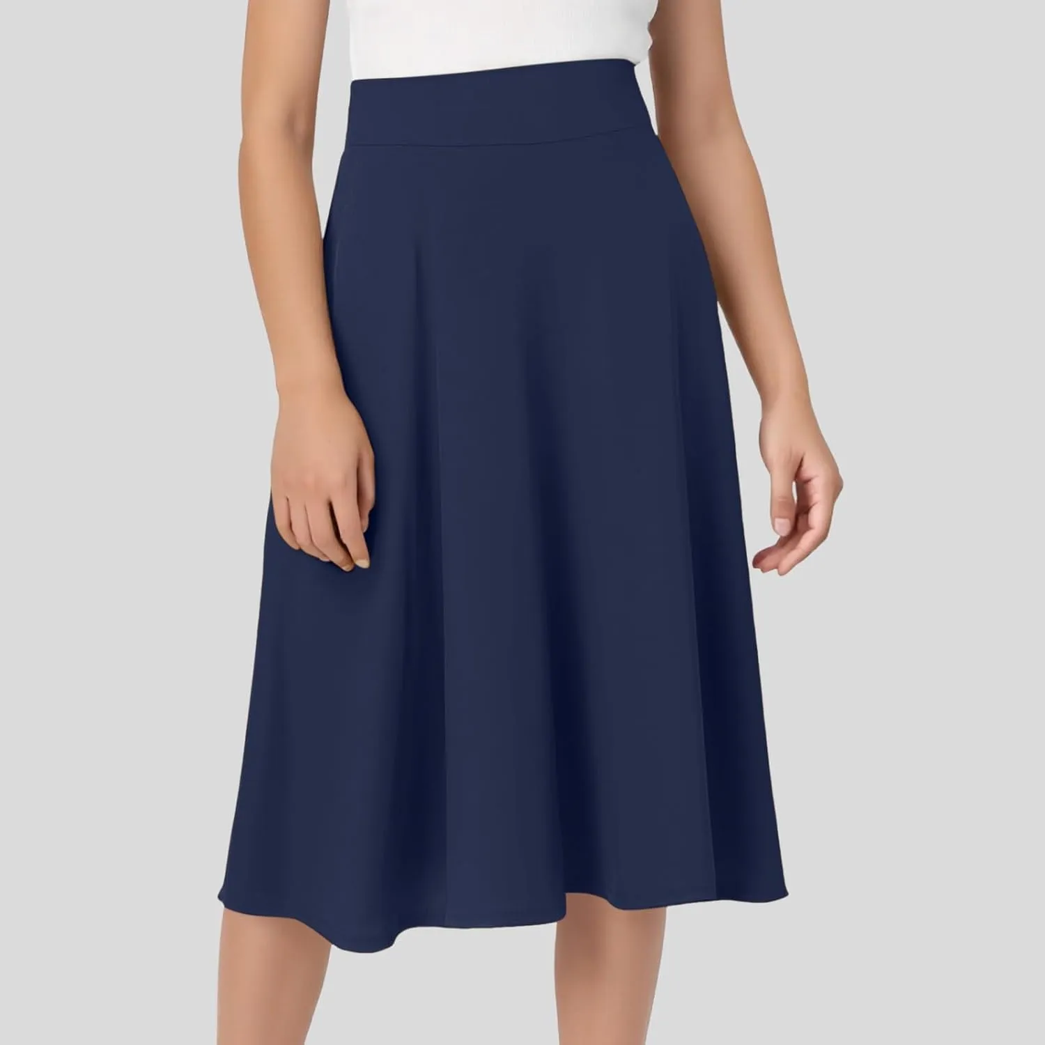 Midi Skirts for Women 2025 Summer Elastic High Waisted Ruffled Long Skirt Solid Color A Line Flared Skirts