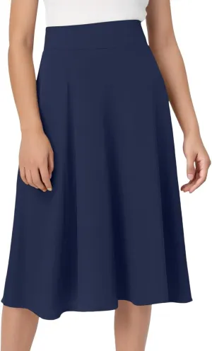 Midi Skirts for Women 2025 Summer Elastic High Waisted Ruffled Long Skirt Solid Color A Line Flared Skirts