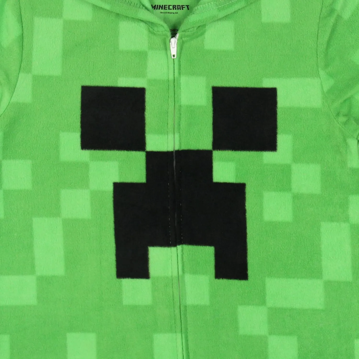 Minecraft Kids Fleece Creeper Hooded Union Suit Zip-Front Footless Sleeper Pajama