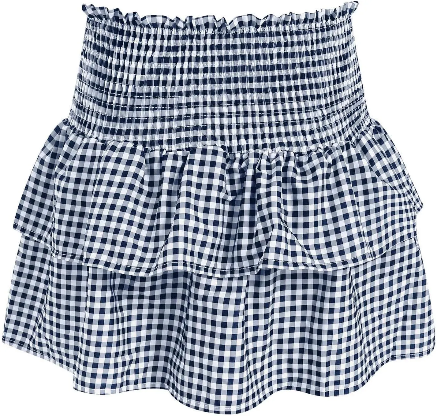 Mini Ruffle Skirt Women Pleated A Line Smocked Plaid Boho Elastic High Waist Layered Y2k Tiered Short Skirts