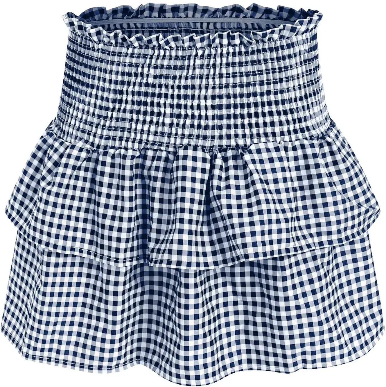 Mini Ruffle Skirt Women Pleated A Line Smocked Plaid Boho Elastic High Waist Layered Y2k Tiered Short Skirts