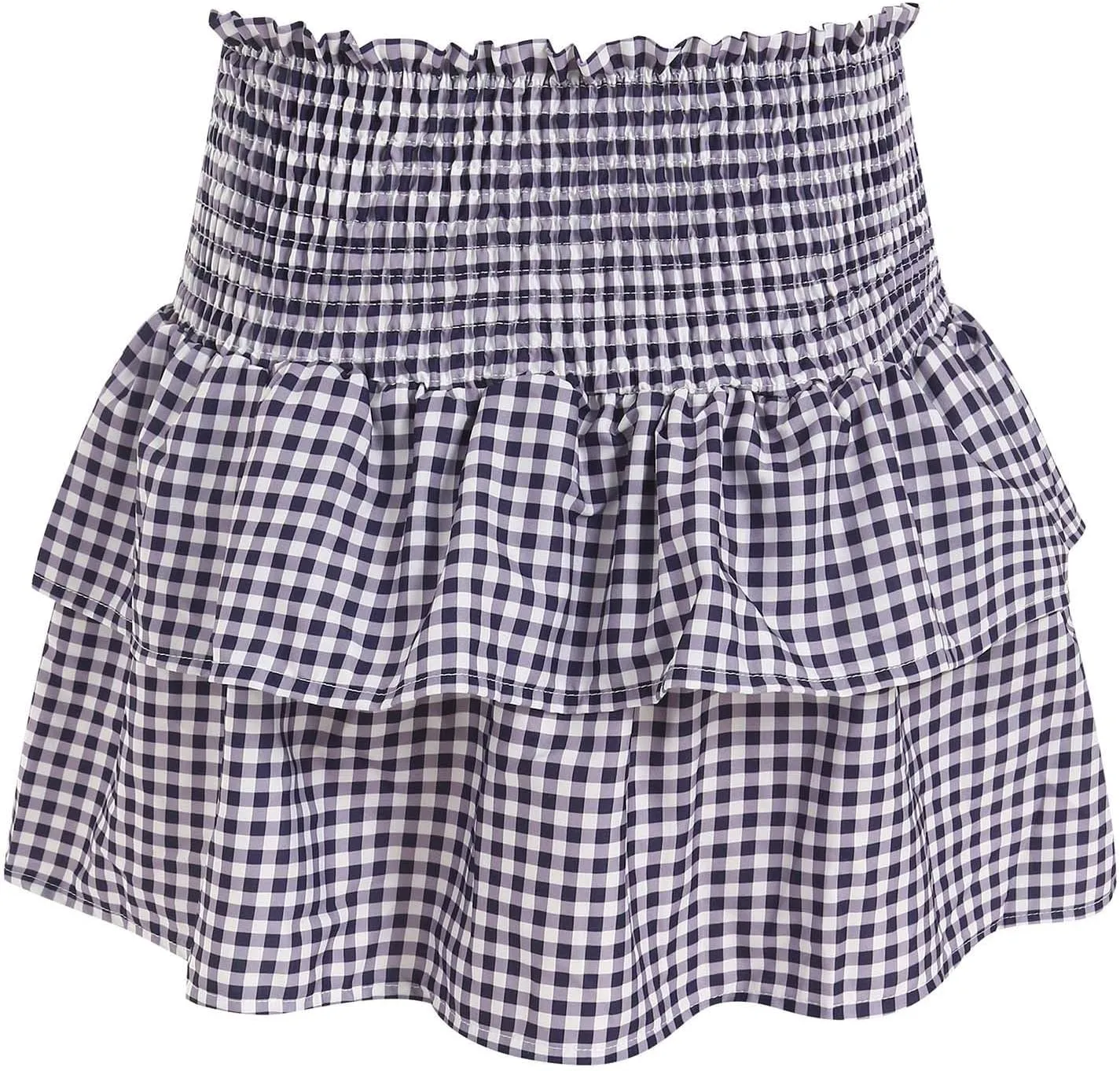 Mini Ruffle Skirt Women Pleated A Line Smocked Plaid Boho Elastic High Waist Layered Y2k Tiered Short Skirts