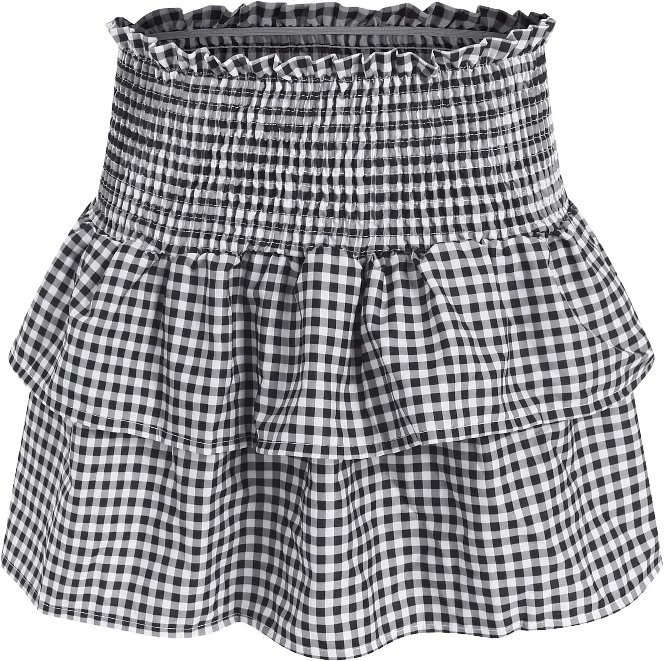 Mini Ruffle Skirt Women Pleated A Line Smocked Plaid Boho Elastic High Waist Layered Y2k Tiered Short Skirts
